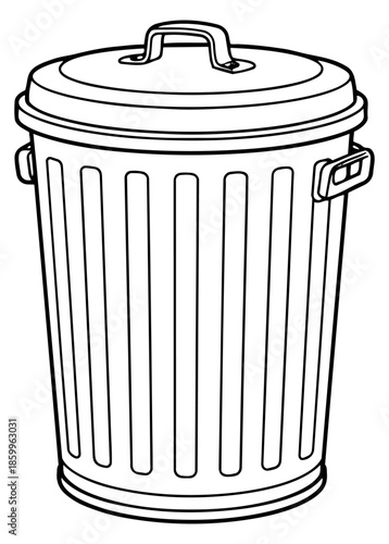 Line art illustration of a trash can depicting waste disposal for environmental concepts