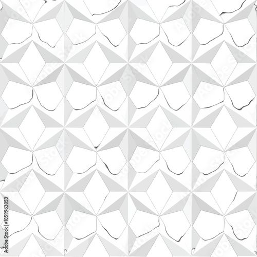 Monochrome Geometric Seamless Pattern with Repeating Floral Star Motifs and Subtle Shading for Textured Graphic Design