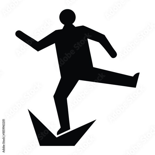 Business risk concept – businessman slipping on unstable ground silhouette isolated on white