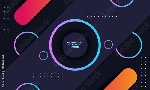 Dark Abstract Technology Background with Neon Gradient Circles