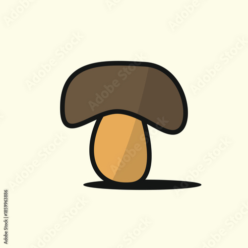 Simple brown mushroom vegetable vector illustration with flat design style, isolated on a pale yellow background