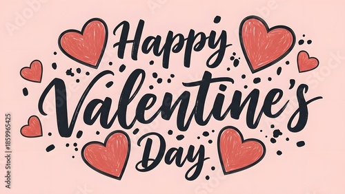 Valentines day greeting with hearts on pink background for love and romance