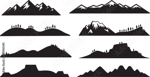 Collection of silhouette mountains design landscape nature hill peak range