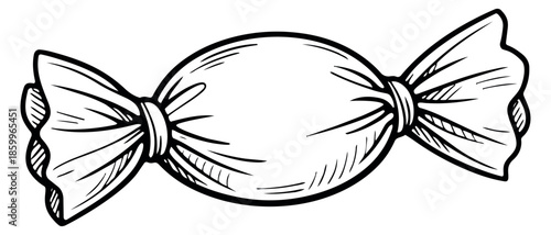 Hand drawn line art illustration of a candy depicting a sweet treat for confectionery branding
