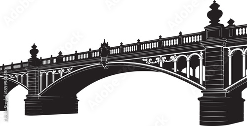 Detailed vector graphic of stone bridge with arches of zaragoza spain landmark