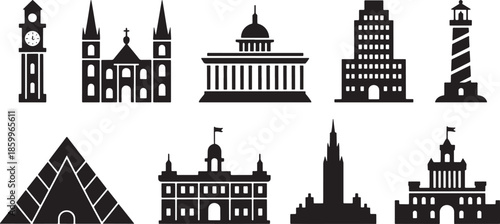 Landmark building vector with architectural silhouette and famous construction silhouette
