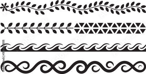 Set of decorative seamless vintage borders elements vector on transparent background
