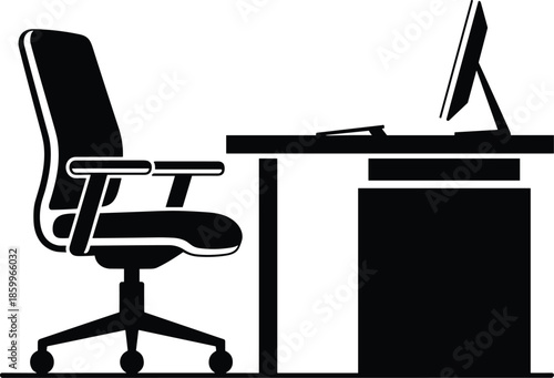 Modern office workspace setup isolated on white background, Vector, illustration