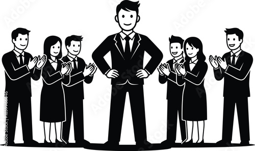 Business team applauding leader isolated on white background, Vector, illustration