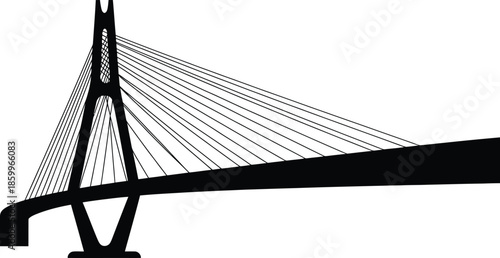 Silhouette of large cable stayed bridge over water for transportation design