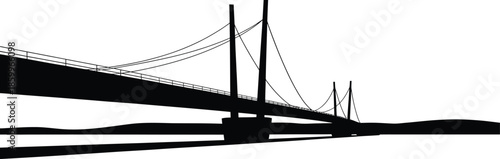 Silhouette of suspension bridge structure span across water channel isolated on transparent