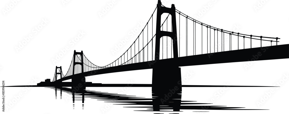 Fototapeta premium Suspension bridge silhouette isolated on transparent background, a vector design in black color