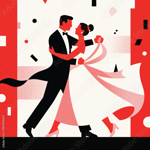 Ballroom Dance Illustration Formal Costume, Curved Body, Dominant Negative Space Vector Design Template