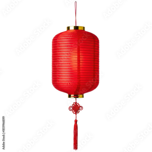 Red chinese lantern with tassel isolated on transparent background