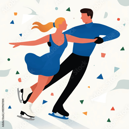 Illustration Of Two Figure Skating Athletes, A Male Athlete Holding A Female Athlete Vector Design Template