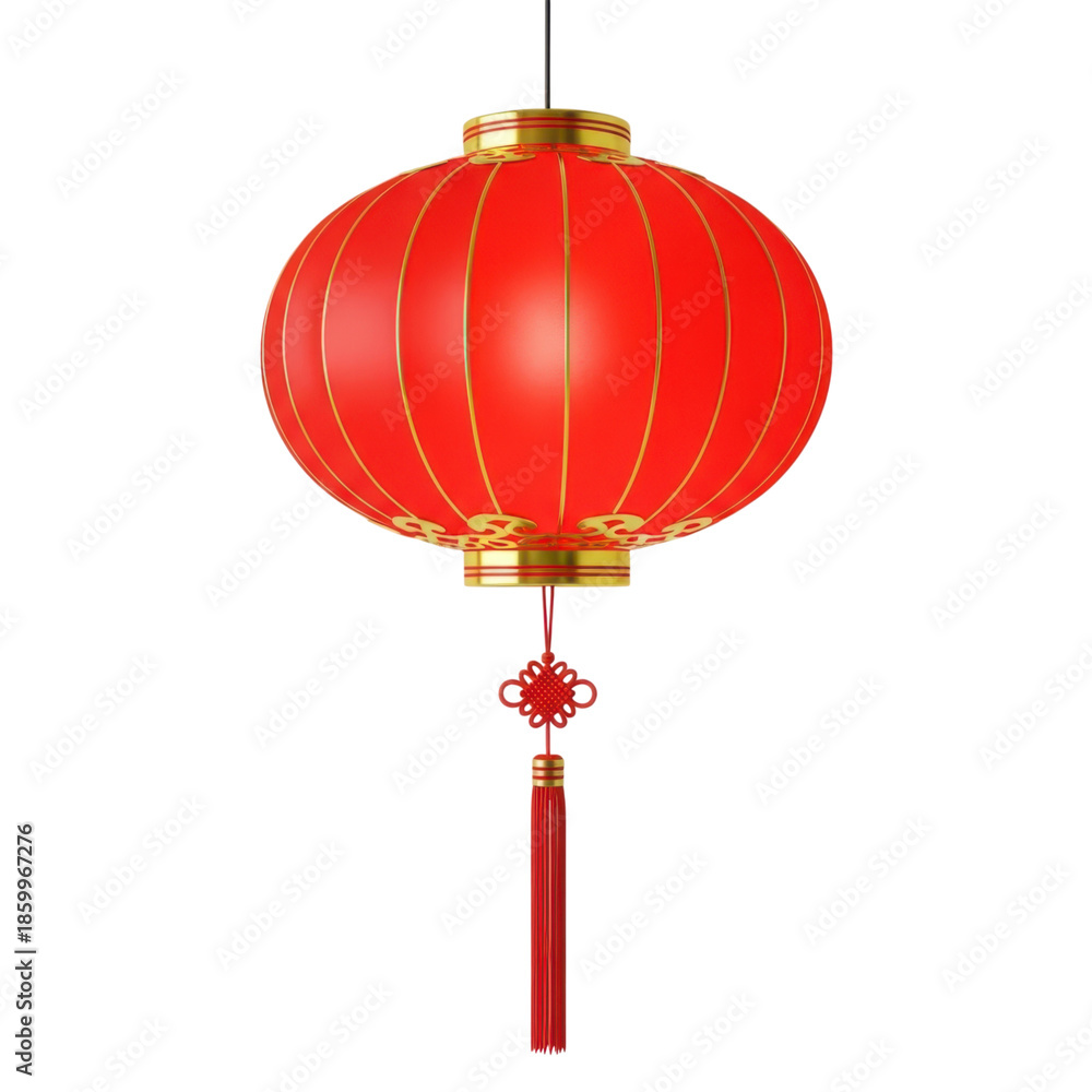 Fototapeta premium Bright red chinese lantern isolated on transparent background