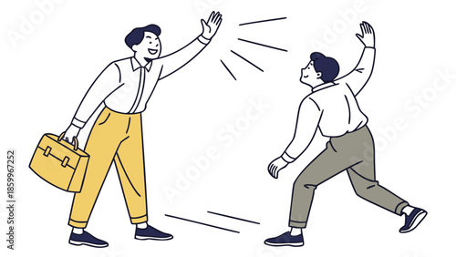 Two businessmen high-fiving each other in a moment of success or celebration.