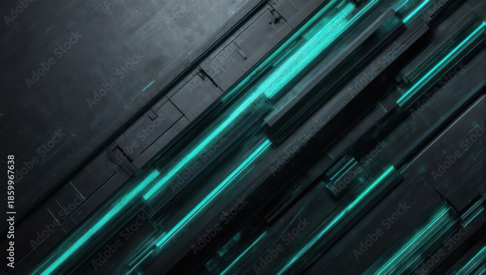 Obraz premium Futuristic dark surface with glowing turquoise lines, modern technology background.