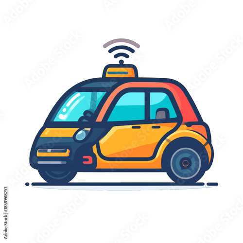 Pixelated Autonomous Yellow Vehicle with Antenna on White Background