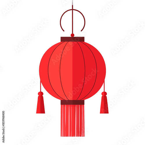 Vibrant Red Lantern with Elegant Tassels Against a Plain White Background