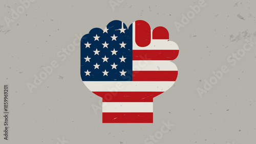American Flag Fist Illustration in Minimalist Style Conveying Patriotic Mood