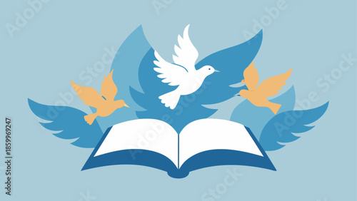 Illustrative Dove Symbols Surrounding Open Book