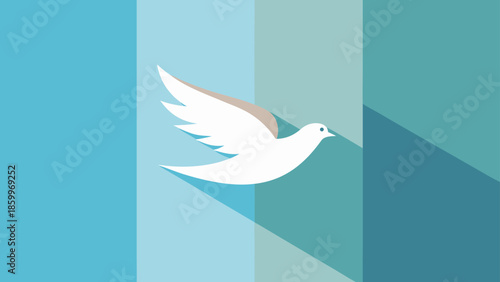 Minimalist Dove Flying on Calm Blue Background