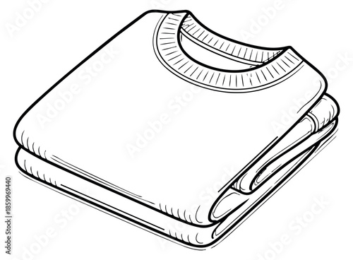 Hand drawn line art illustration of a folded sweatshirt depicting neat stacking for clothing and laundry concepts