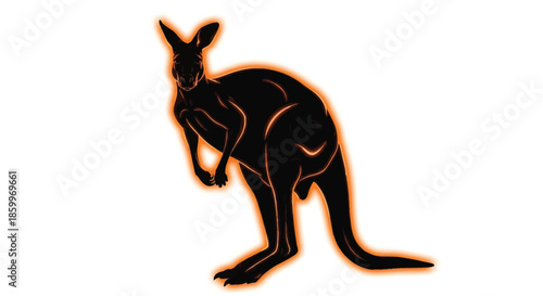Black Kangaroo Silhouette with Orange Outline on White Background