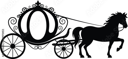 Vintage carriage silhouette pulled by horse for classic transportation theme design