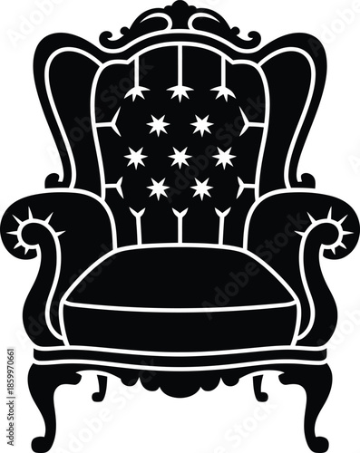 Elegant armchair silhouette detailed drawing isolated on transparent background