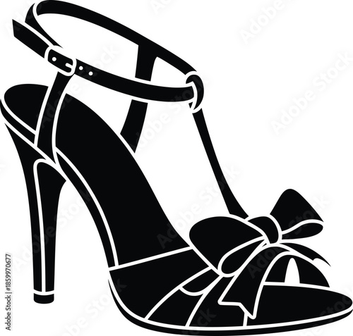 Elegant high heel sandal with ankle strap and decorative bow fashion footwear