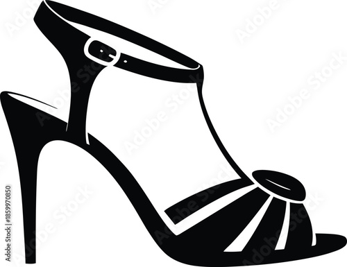 High heel stiletto sandal black silhouette against transparent background style