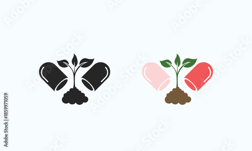 Herbal capsule vector icon representing natural medicine, wellness, and botanical supplements.