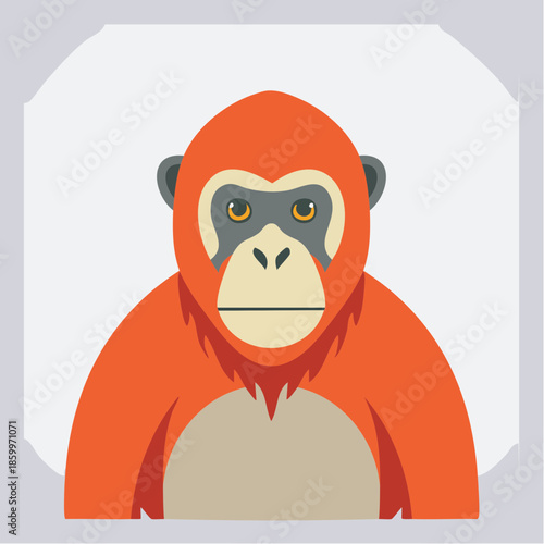 A cute happy ape character vector illustration featuring a comic monster face with a smile and artistic toy mask design