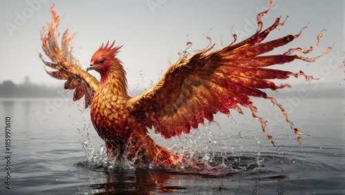 Phoenix Rising - A Mythical Bird Emerges from the Water.