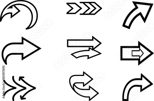Collection of various arrow icons in black and white