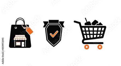 Ecommerce Shopping Icons with Secure Checkout