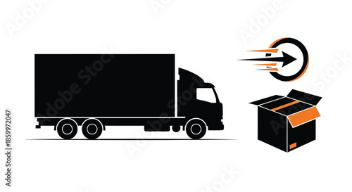 Truck Delivering Box with Orange Stripe