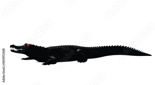 Black Crocodile Roaring Isolated on White Background