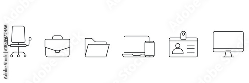 Office desk line icons set. Adaptive Office Icons. Adaptive Office Setup linear icon set.