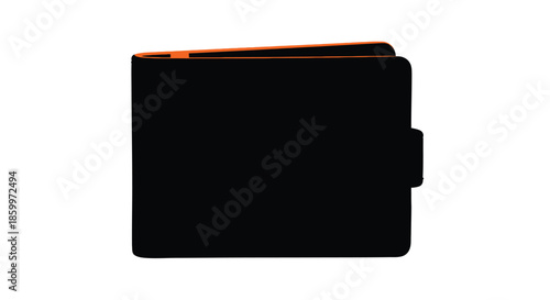 Black Wallet with Orange Interior on White Background