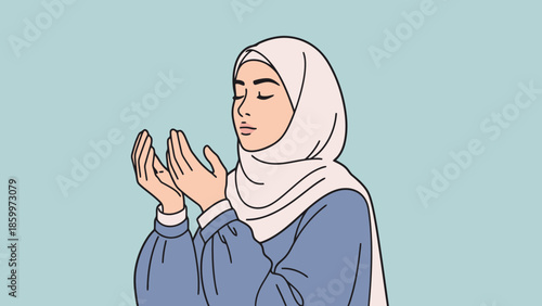 Peaceful Muslim Woman in Prayer Wearing a Hijab Reflecting Faith and Spirituality