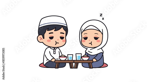 Cute Muslim children enjoying traditional tea ceremony in a peaceful setting