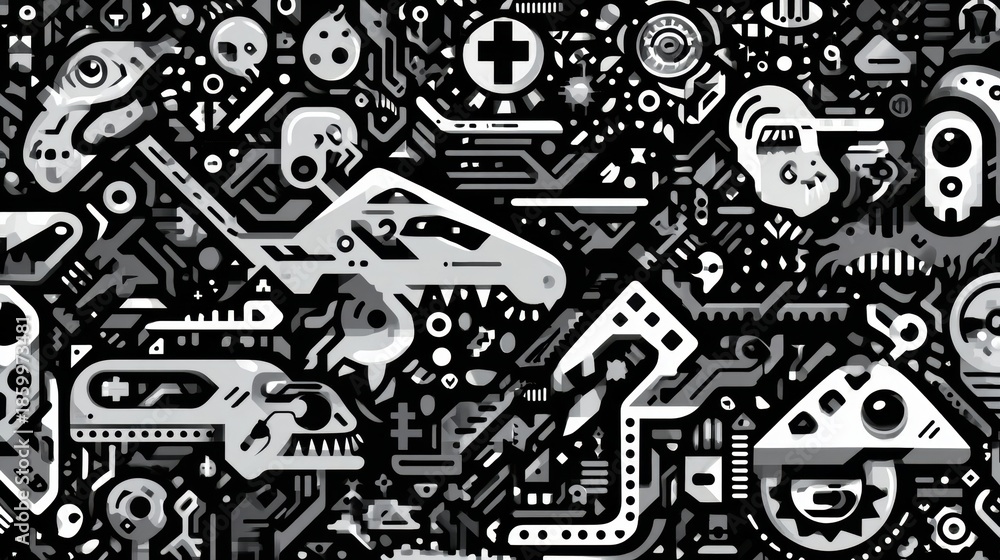 Obraz premium Abstract, intricate pattern design in grayscale.