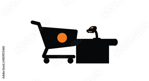 Shopping Cart on Desk with Orange Circle