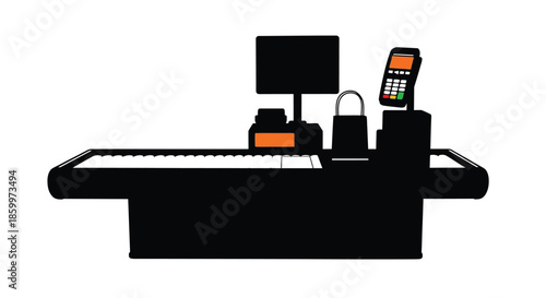 Cashier Desk with Computer and Payment Terminal
