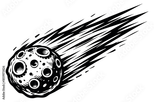 Hand drawn line art illustration of a meteor depicting rapid movement for a space concept