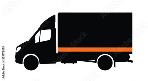 Black Truck Silhouette with Orange Stripe Isolated on White