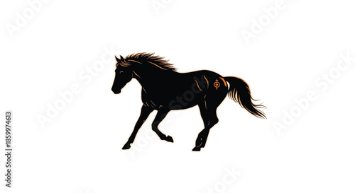 Black Horse Running on White Background